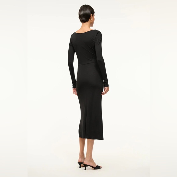 NEW STAUD Gres Dress, boat neck midi ruched waterfall heavy draped, Black Medium - Picture 4 of 13